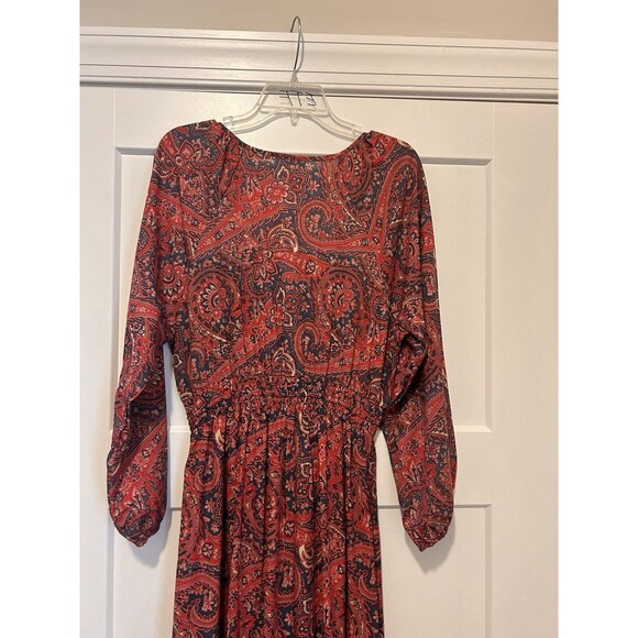 Women’s V Neck Boho Paisley Maxi Dress Size Large Whimsy Teacher Modest Holiday - Picture 10 of 10